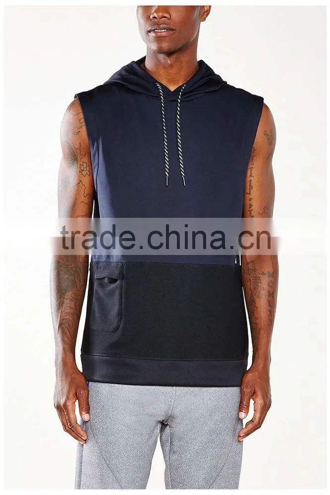 Wholesale newest design sleeveless hoodie zip up sleeveless zip hoodie
