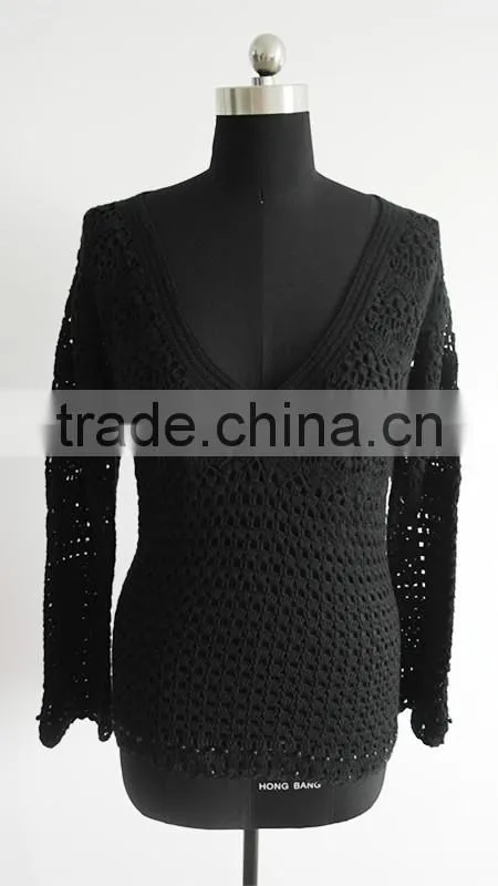 Fashion ladies/girls hand crochet long sleeve pullover sweater