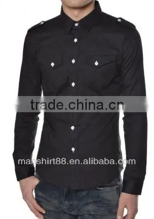 slim fit long sleeve military style casual shirt