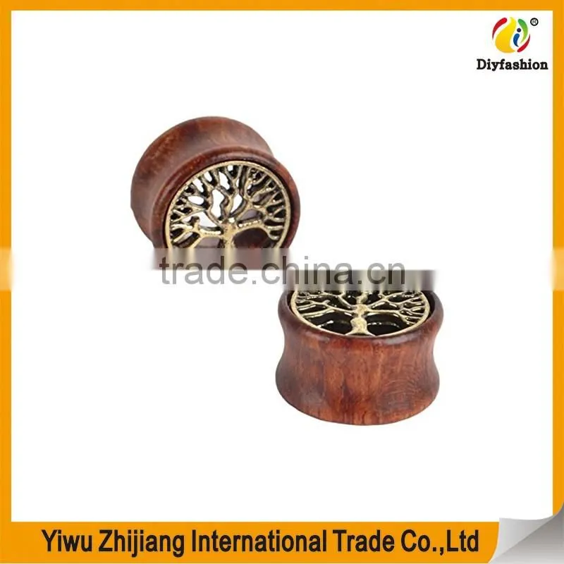 Oasis Plus Tree Of Life Oranic Wood Tunnels Double Flared Ear Stretcher Saddle Plugs Gauge