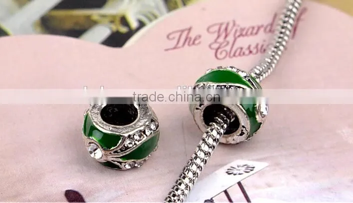 Green Enamel Bead for European Charm Bracelets
