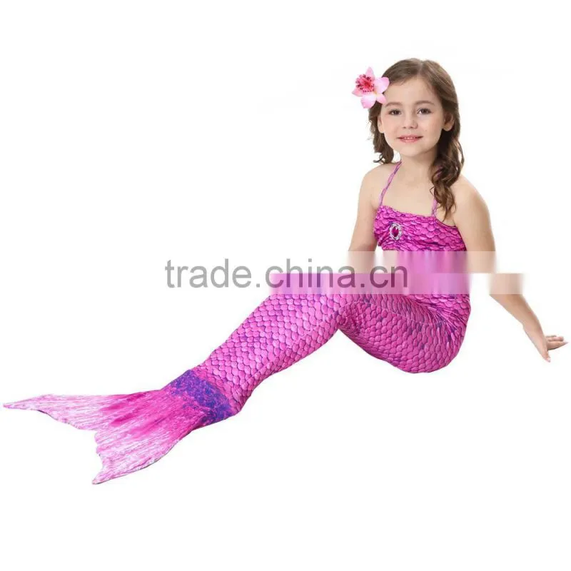 Kids Bikini + Shorts + Mermaid Tail with pink monofin for Swimming