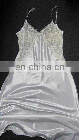 Lady's 100%polyester satin nightwear chemise with emb.lace fabric lingerie set