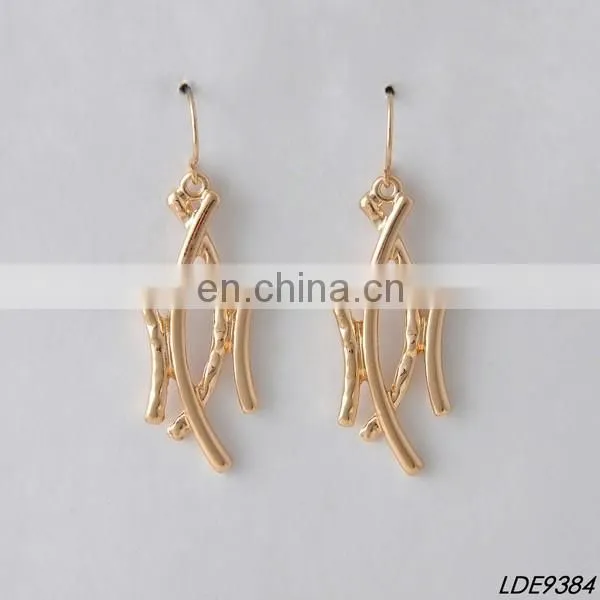 Vintage Curb Chain With Indigo Wood Flat Beads Fish Hook Closure Indigo Long Earring