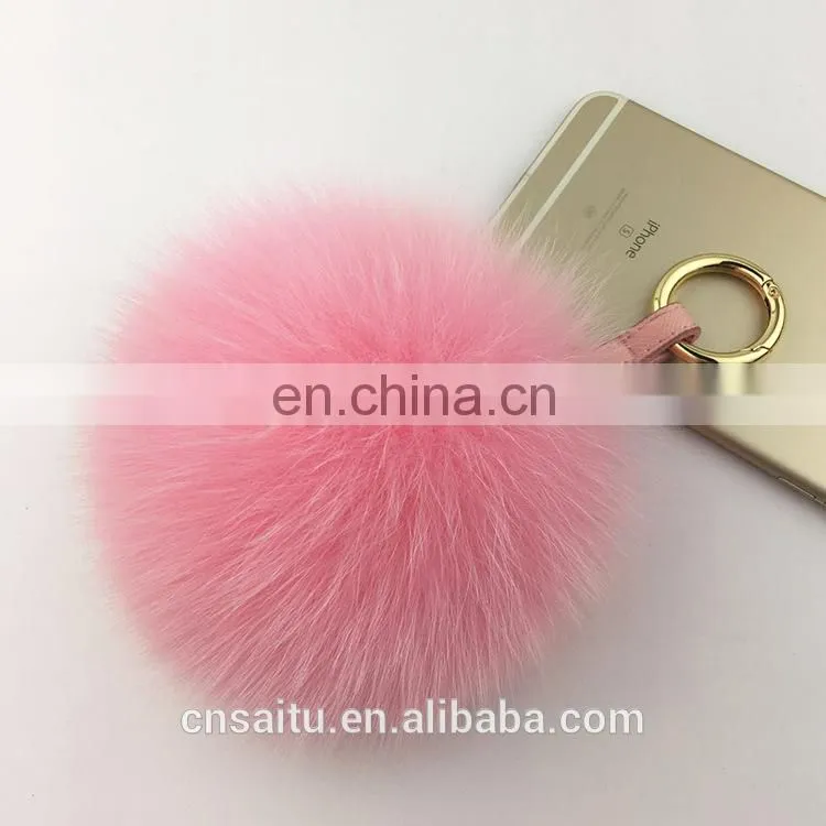 Womens Bag Decoration Charm Handbag Pompom Real Fox Fur Keychains