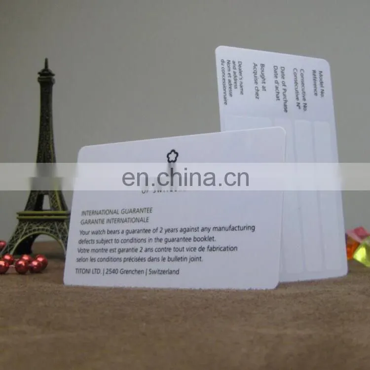 Black color high quality standard size VIP card/Product warranty card/quality assurance card printing