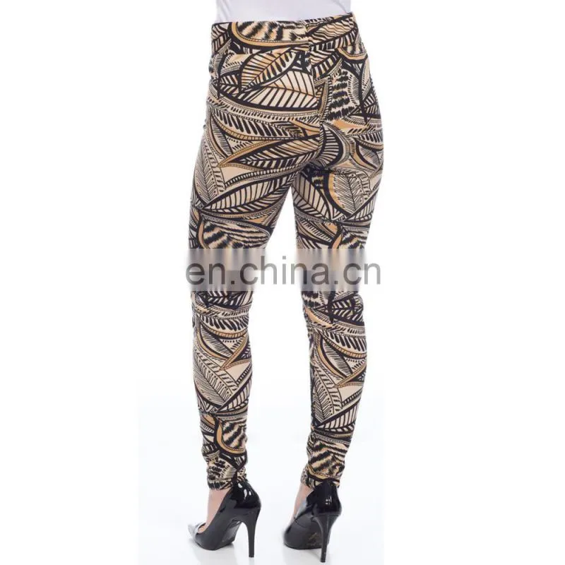 High Quality Custom Made Jogging Pants Retro Leaves Print Legging