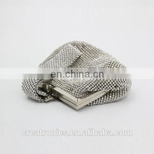 CR sample available shining diamonds surface metal frame portable long handle silver top sales trendy india clutch bag