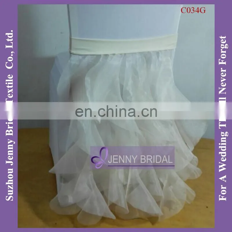 C303A Jenny Bridal Pink Blush Organza Chair Cover Ruffle Chair Sash