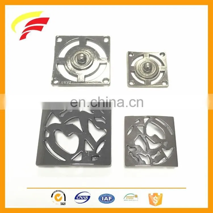 hot sale zinc alloy square two parts snap button with hollow out pattern