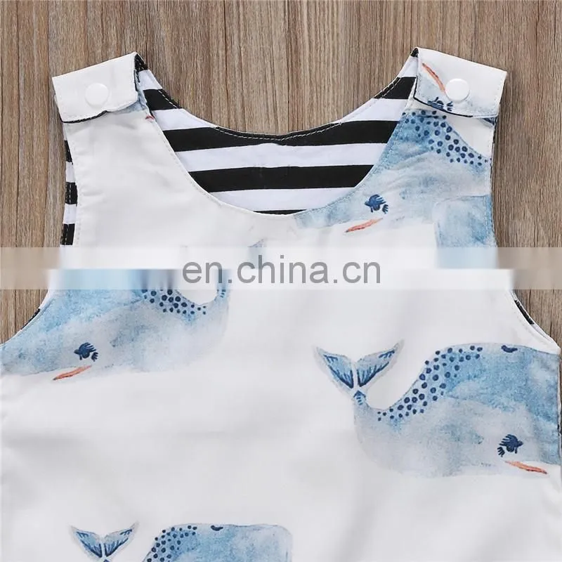 2018 New Design Romper Sleeveless Jumpsuit Whale Printed One Piece Newborn Boy Girl Summer Romper