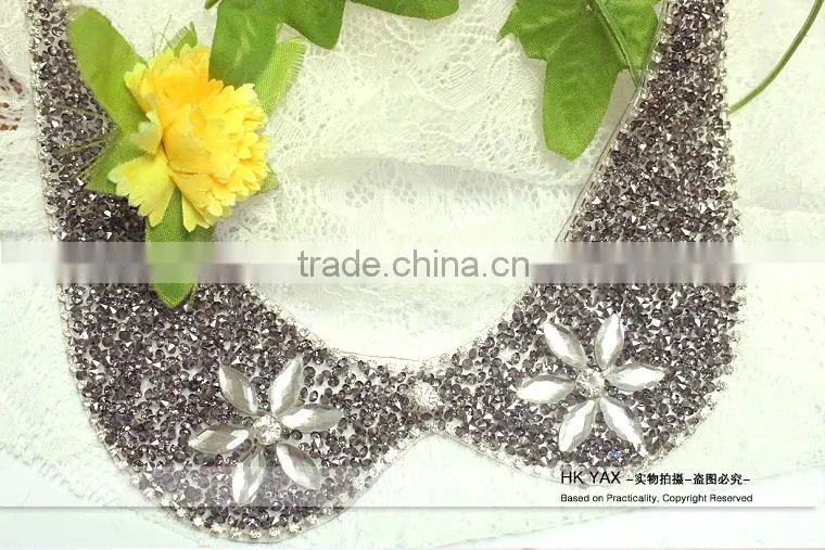 X0629 V-neck rhinestone iron on patches,iron on neckline rhinestone,cheap price rhinestone iron on patches