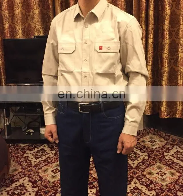Reusable Washable Long Sleeve FR Fire Retardant Clothing or Shirts For Men's Safety Working Protection in Khaki .