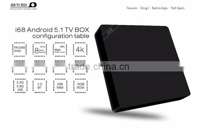 Rockchip RK3368 Octa Core 64Bit 2GB RAM 16GB ROM Smart Android 5.1 TV Box OEM i68