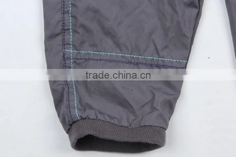 Kid's 100%cotton dark grey cheap stock clothing suspender pants