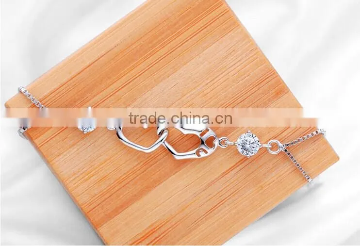 2014 Fashion Austrian 925 Sterling Silver Bowknot Luxury Zircon Bracelet for Women