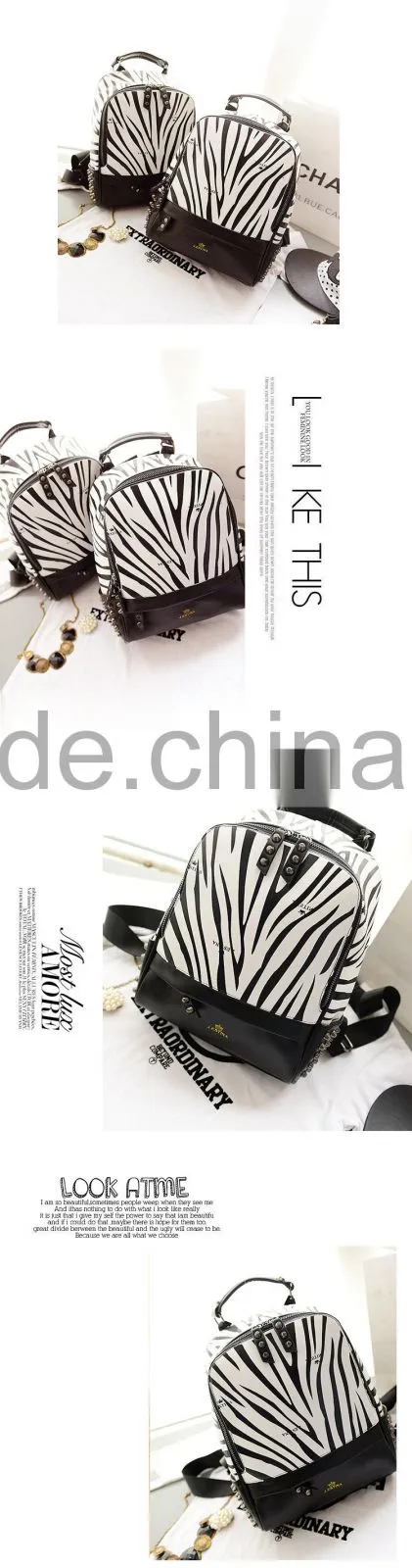 Kores style Zebra pattern rivet women backpack bag casual school bags