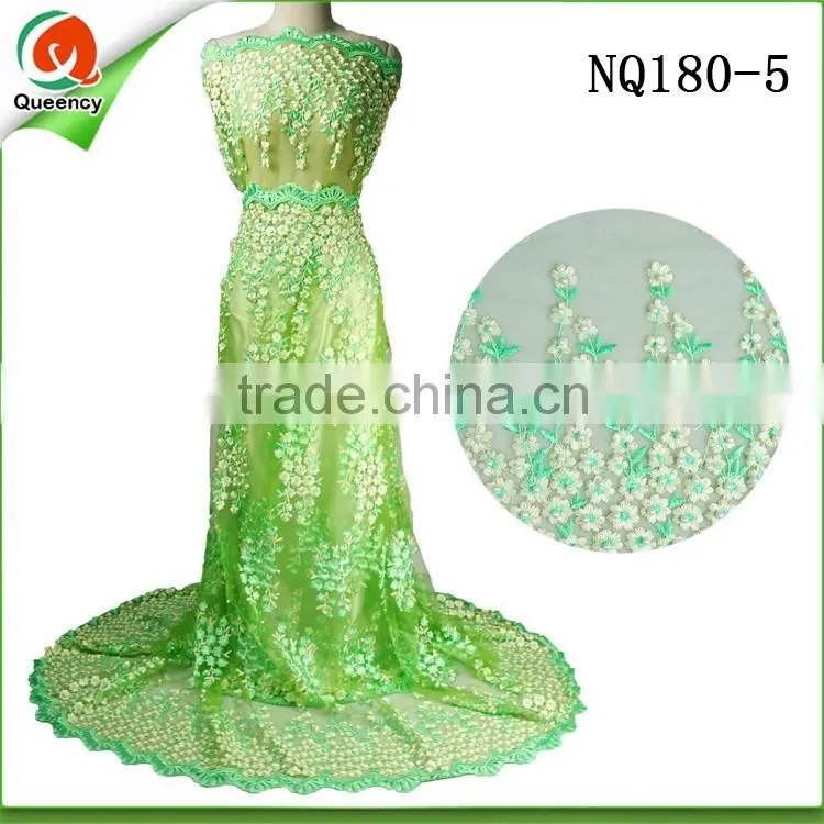 NQ180-7 orange nigeria fabric tulle net lace fabric with pearls