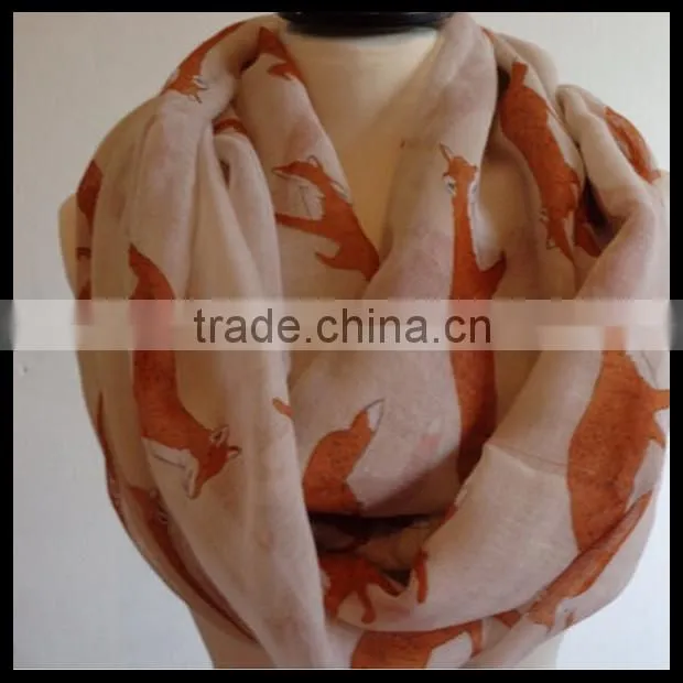 Fox print infinity scarf, spring scarf, fox scarf, print scarf Holiday Scarf. Valentine scarf. CREAM and Colorful scarf at stock