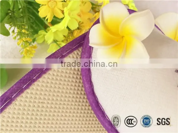 Cheap hotel guestroom plush slipper with violet non-woven piping