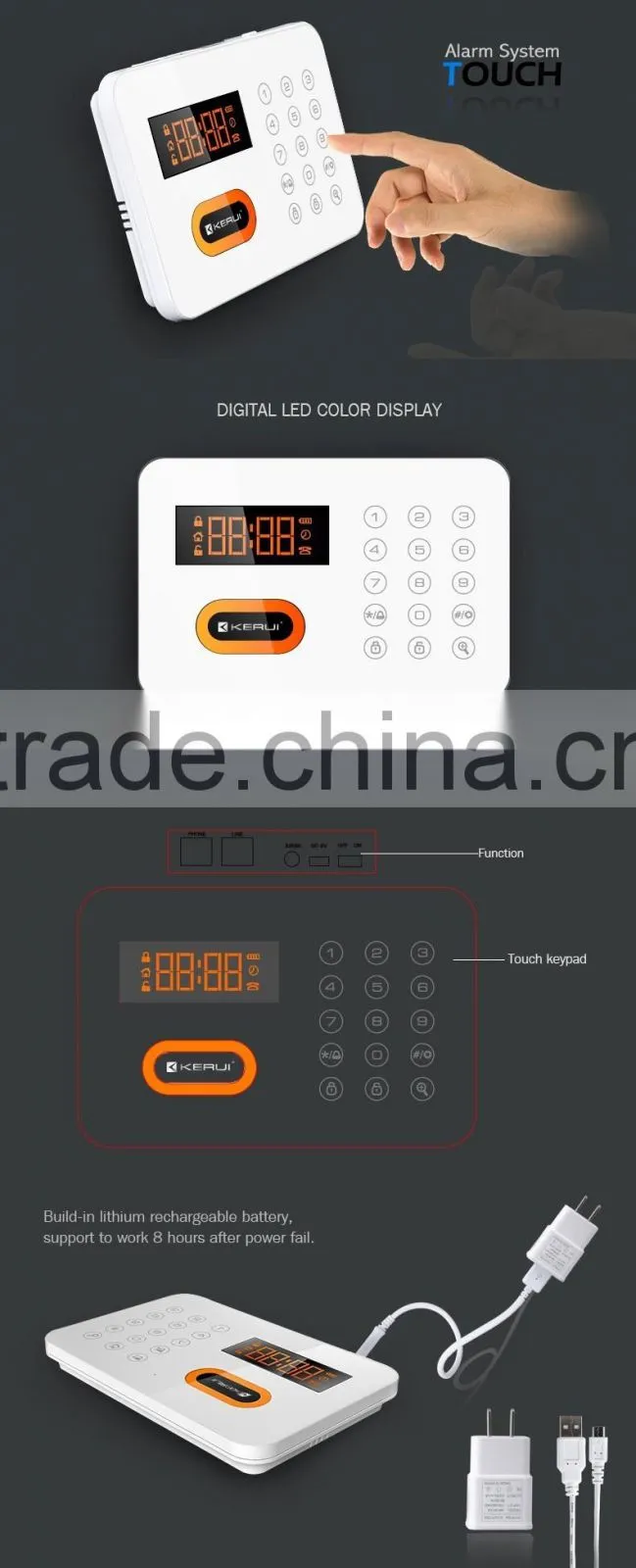 Kerui Wireless Alarm Systems Security Home LCD speaker Keyboard Sensor PSTN Alarm System Russian Spanish