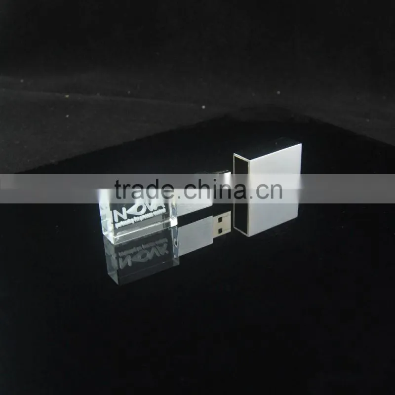 Full/real Capacity4G/8G/16G/32G Laser Engraving Logo Cystal Material USB Drive and Metal USB Disk With LED Lighting