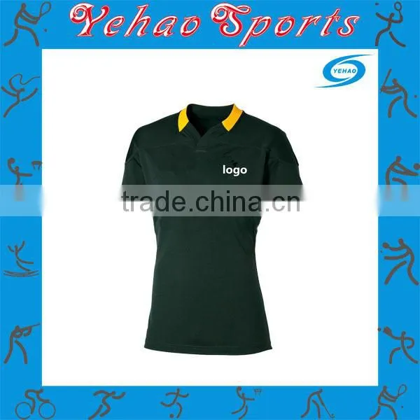 DIY green rugby shirt with yellow collar