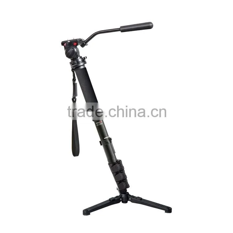 professional video camera and travel stand monopod