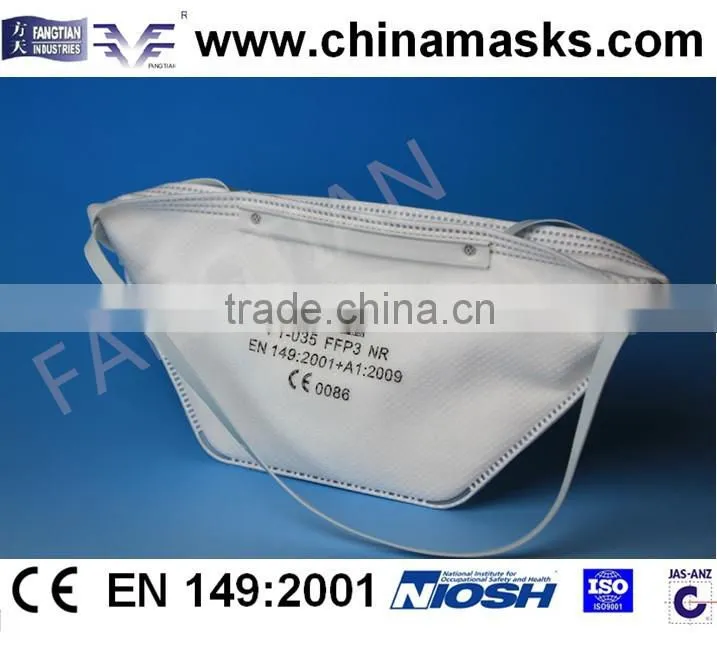 Flat folded FFP3 dust mask with CE respriator