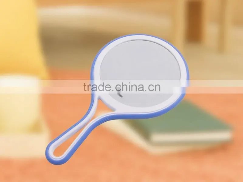 Double sided Magnifying hand makeup mirror, plastic cosmetic hand held mirror