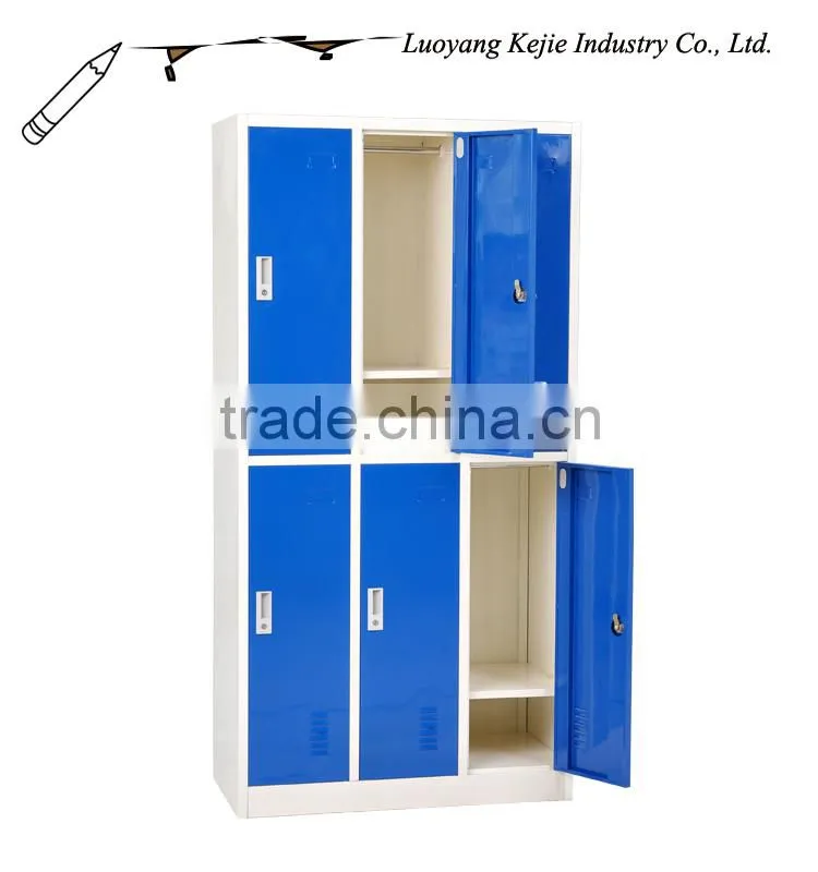 Modern 6 compartment steel locker/6 door Clothing locker with hanging rods/6 door Locker low price