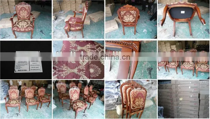 Stocking Solid wood hand carved pattern arm chair,antique style accent chair with fabric cushion