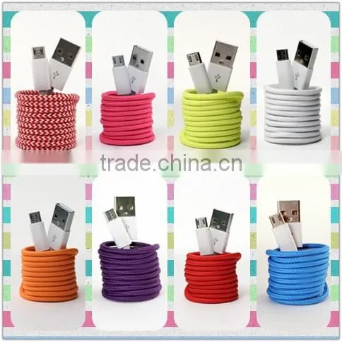 Promotional !!! Newest Stylish Colorful Braided Micro USB Cable for HTC Motorola Blackberry Mobile Phones