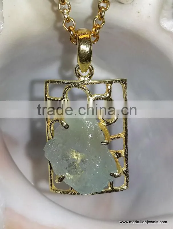 Rough Stone Vermeil 925 Sterling Silver Necklace, Rough GemStone Vermeil Designer Necklace, Fashionable Designer Necklace