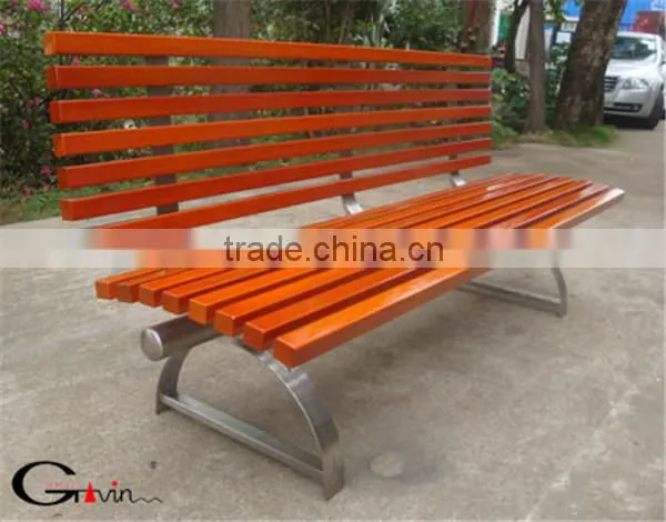 Camphor solid wood and stainless steel bench seat urban furniture China