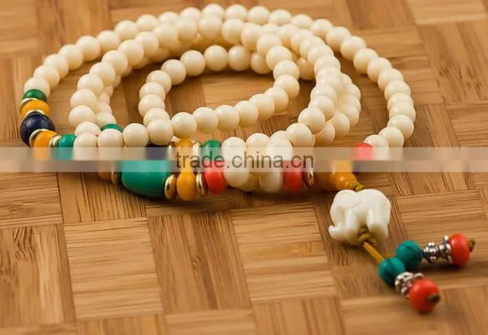 6mmx108Beads Women's Men's Artificial Hippopotamus Tooth Round Beads Bracelet