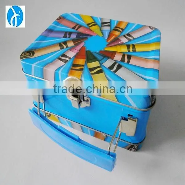 Wholesales custom carton metal handle tin box with lock for promotion