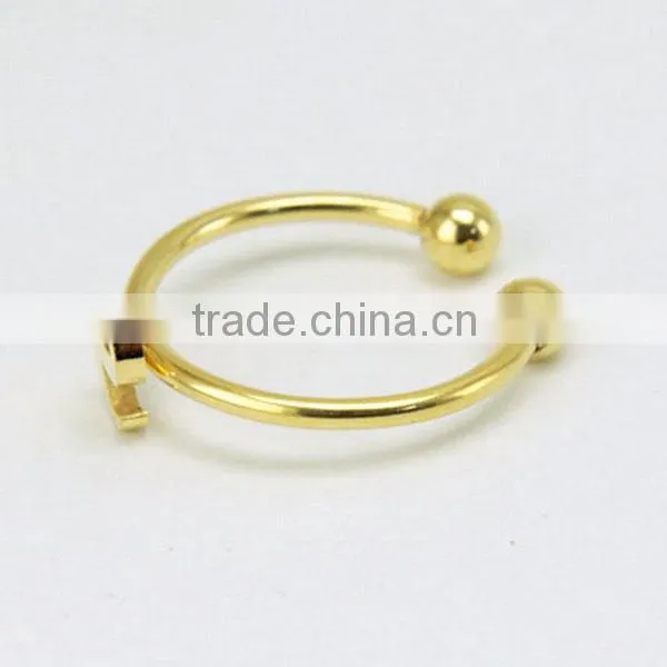 Fashion Stainless steel gold plated Letter alphabet ring with ball