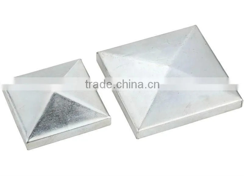 square Fence Post caps with white and yellow galvanized