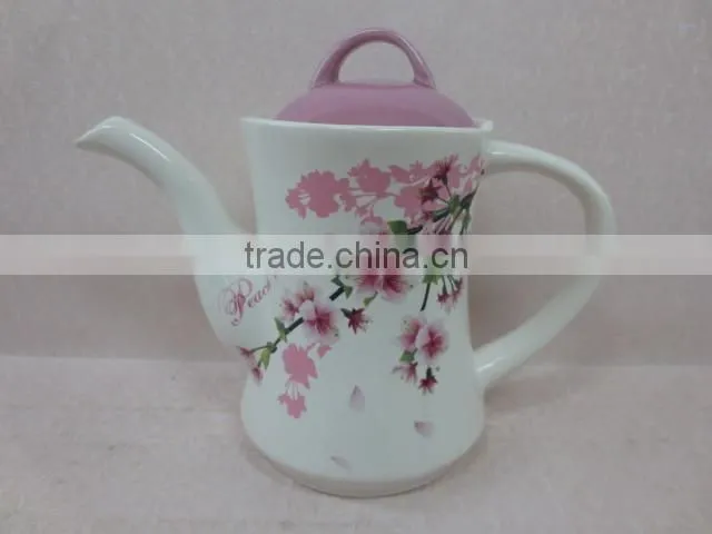 Modern White Ceramic Teapot with Wheat and Daisy Decal
