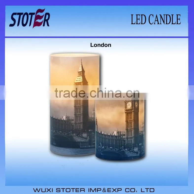 cheap led candle with Beach design printed/customized design/battery operated candle