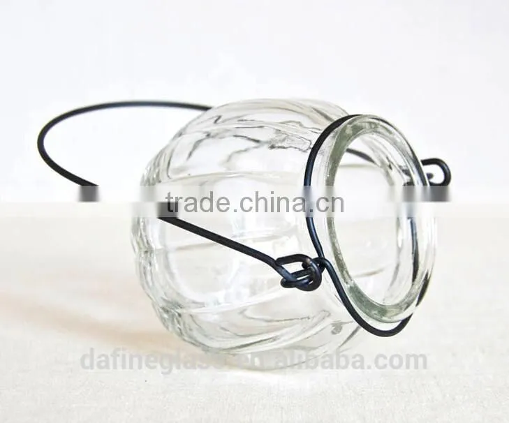 Pumpkin Shape Glass Vase Bottle for plant With Metal Handle Candle Hydroponic/Home Decoration