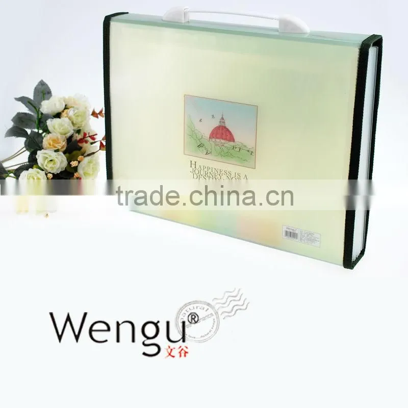 2014 new design fashional frosting expanding file bagwith plastic closure