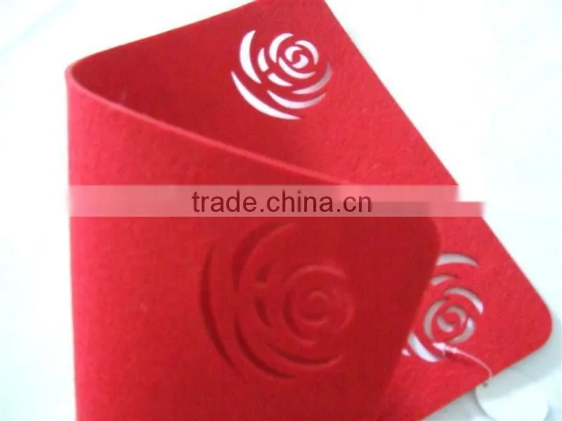 Valentin's red rose felt placemat and coaster
