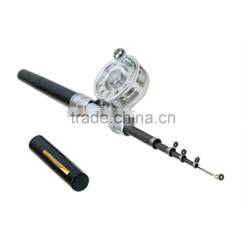 Mini Portable Pocket Aluminum Alloy Fishing Rod Pen Shape Pole Fish Reel Line Soft Bait Hook Float Tackle