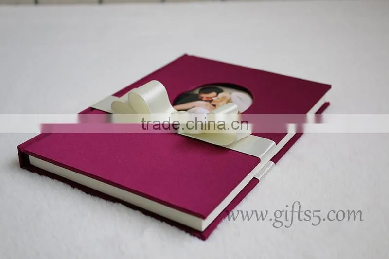 Elegant red violet Silk Covor Wedding Guest Book with you own photo