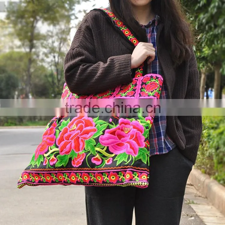 2016 new embroidery bag women shoulder bag with flower embroidery