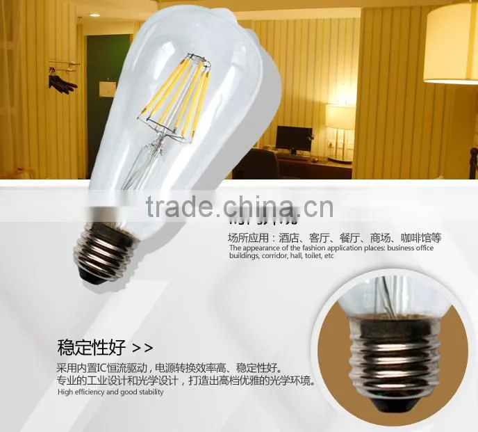 4000K CRI80 edison led filament bulbs ST64 CE ROSH 120V 220V B22/E26/E27 LED
