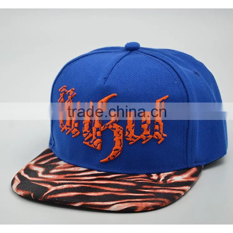 Fashion 5 panel snapback cap/hat black 3D embroidery baseball cap