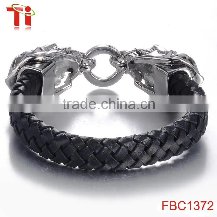 Men black braided leather bracelet cool bracelet for boys New